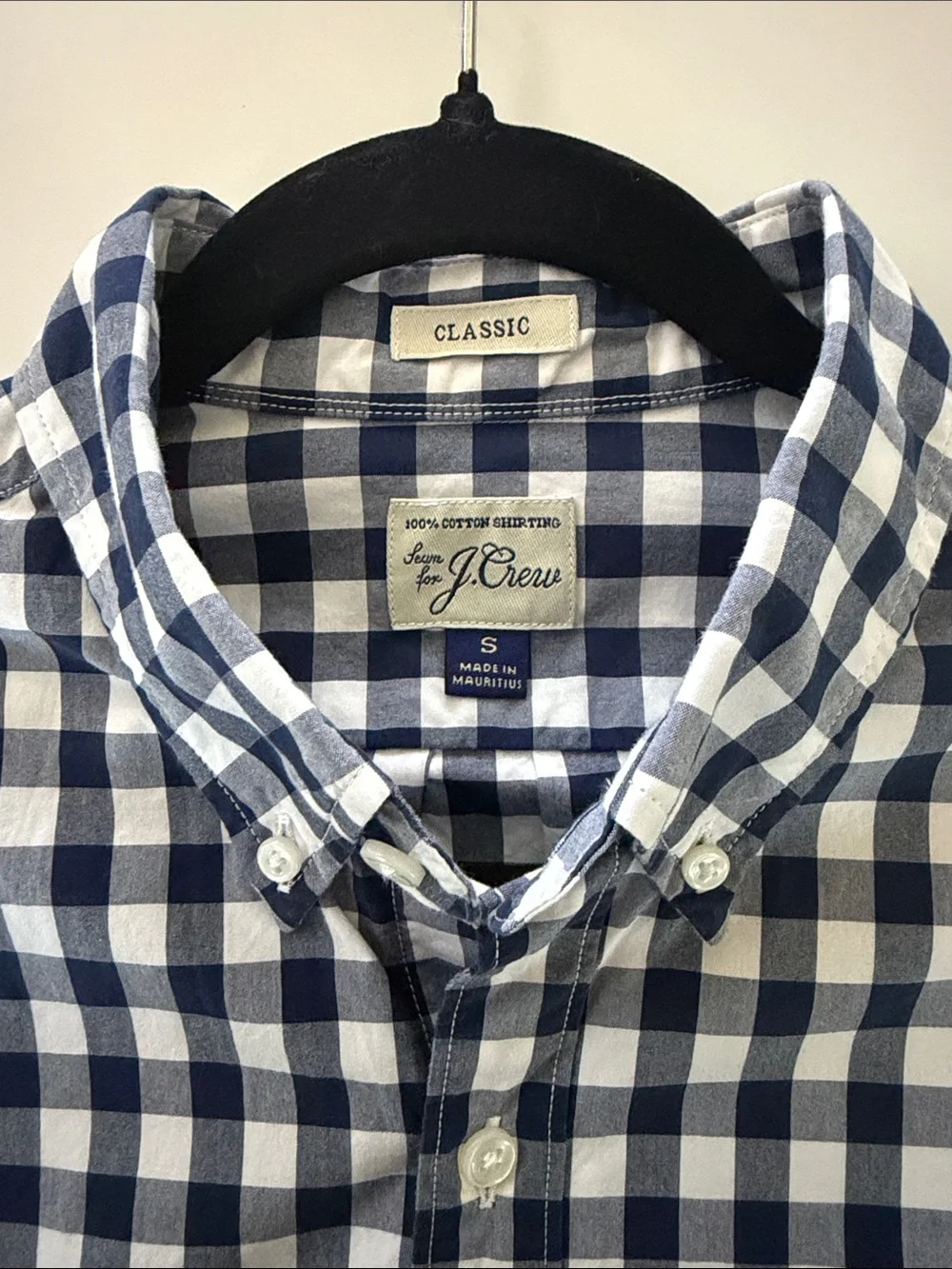 J. Crew Classic Fit Navy and White Gingham Button-Down Long Sleeve Shirt in S